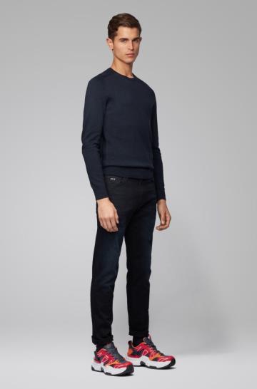 Sweter BOSS Slim Fit Ciemny Niebieskie Męskie (Pl65130)